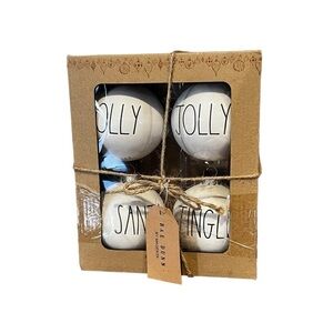Rae Dunn Christmas Ornaments Set of 4 White Ceramic Holly Jolly Santa Jingle